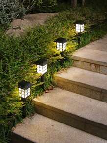 1 đèn năng lượng mặt trời ABS, đèn đường năng lượng mặt trời màu đen hiện đại dùng để trang trí sân vườn ngoài trời - Màu vàng - Xem 8