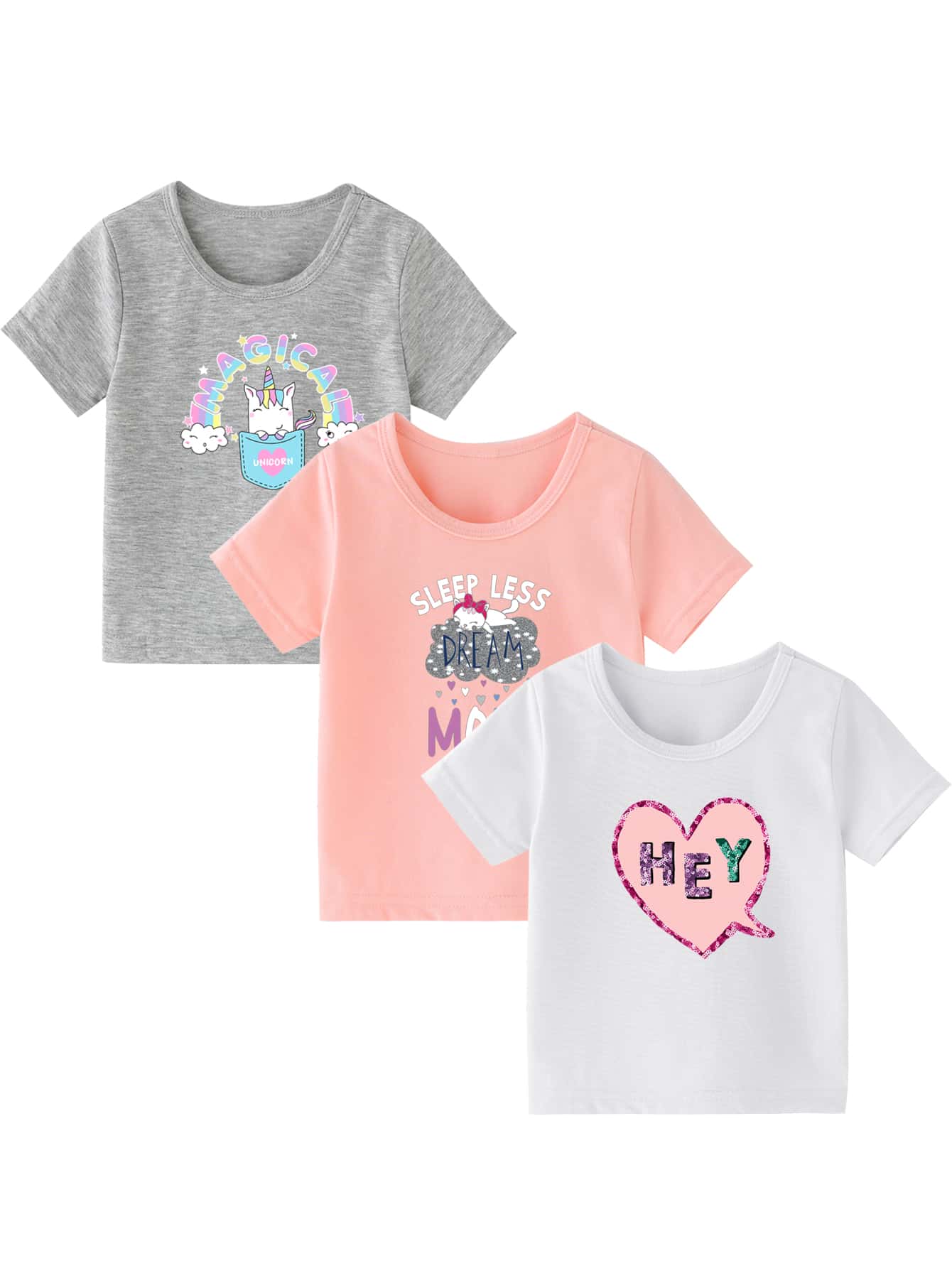 Toddler Girls 3pcs Slogan & Cartoon Graphic Tee - Multicolor - View 1