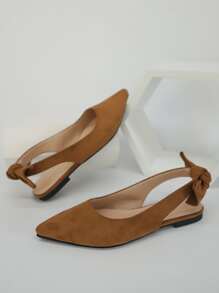 Suedette Knot Decor Point Toe Slingback Flats - Brown - View 2