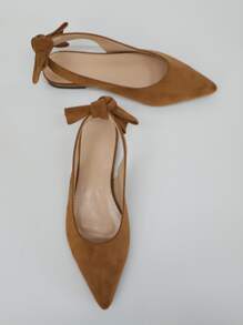 Suedette Knot Decor Point Toe Slingback Flats - Brown - View 4