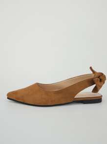 Suedette Knot Decor Point Toe Slingback Flats - Brown - View 6