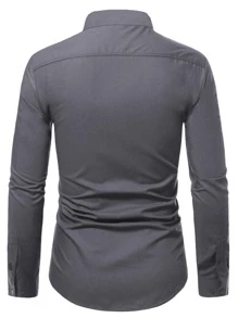 Manfinity Homme Áo sơ mi Nam Túi Nút phía trước Paisley Công việc - Xám - Xem 2