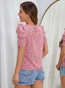 SHEIN Clasi Top de espalda con abertura de ojo con estampado de corazón de manga farol - Rosa vieja - Ver 2
