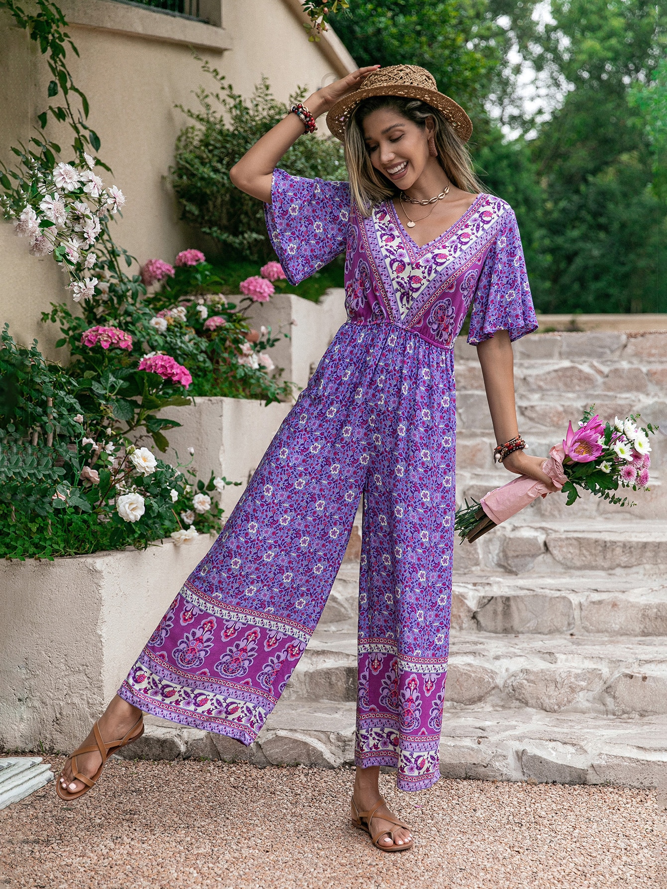 Floral wide leg jumpsuit