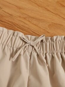 SHEIN Leap Crew Tween Girl Ribbed Knit Tank Top & Patched Pocket Blouse & Paperbag Waist Shorts - Multicolor - View 3