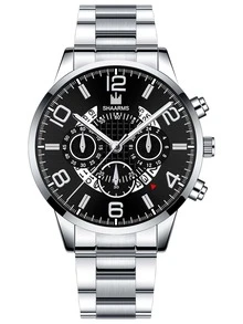 SHAARMS Đồng hồ thạch anh 1 mảnh nam đeo tay tròn ngày và 1 mảnh vòng tay - Bạc - Xem 2