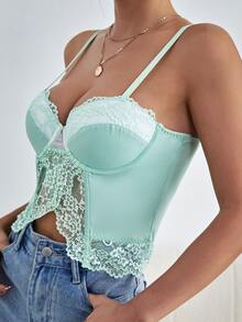 ROMWE Guipure Lace Cami Top - Green - View 4