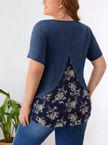 EMERY ROSE 大碼印花拼塊上衣 - 藏蓝色 - 查看 1