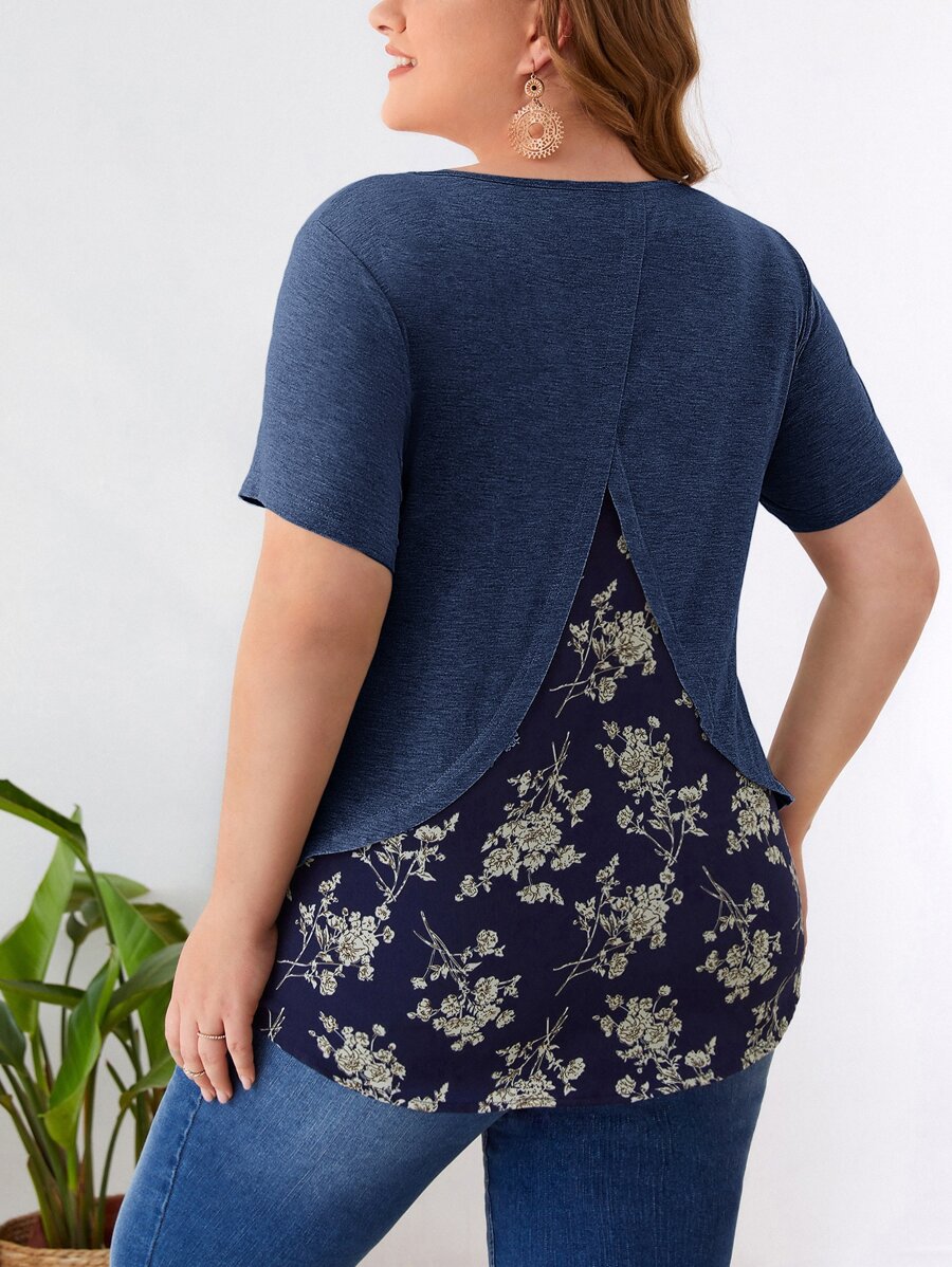 EMERY ROSE 大碼印花拼塊上衣 - 藏蓝色 - 查看 1