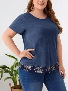 EMERY ROSE 大碼印花拼塊上衣 - 藏蓝色 - 查看 2