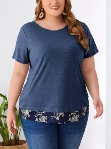 EMERY ROSE 大碼印花拼塊上衣 - 藏蓝色 - 查看 3