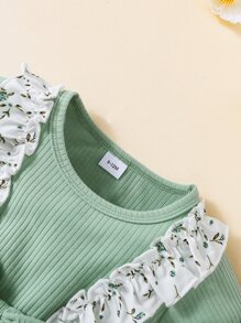 Baby Girl Floral Print Bow Front Ruffle Trim 2 In 1 Bodysuit & Headband - Multicolor - View 4