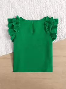 SHEIN 小女童褶邊蝴蝶袖襯衫 - 綠色 - 查看 2