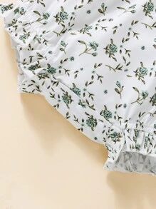 Baby Girl Floral Print Bow Front Ruffle Trim 2 In 1 Bodysuit & Headband - Multicolor - View 7