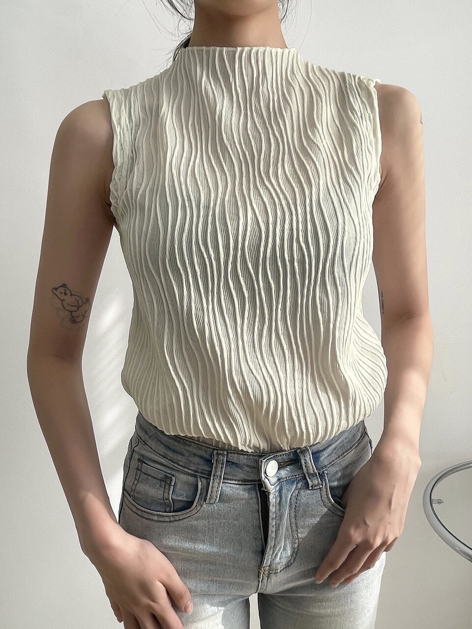 Business Casual Plain Textured Mock Neck Summer Tank Tops