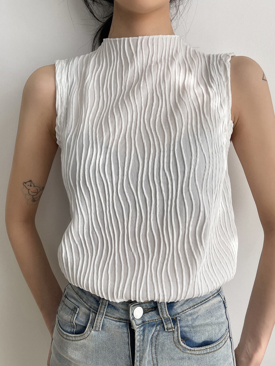 Business Casual Women Solid Color Stand Collar Textured Loose Tank Top Summer