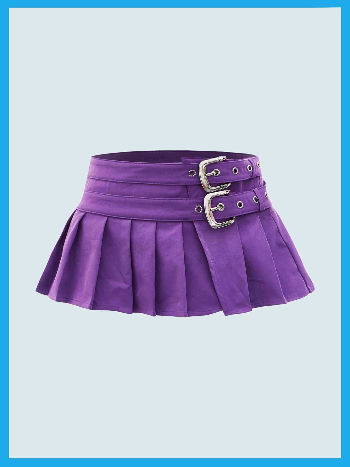 SHEIN Buckled Pleated Mini Skirt - Violet Purple - View 1