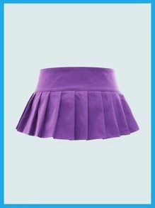 SHEIN Buckled Pleated Mini Skirt - Violet Purple - View 2