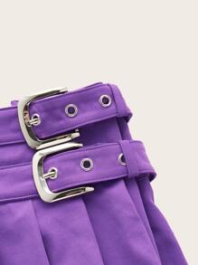SHEIN Buckled Pleated Mini Skirt - Violet Purple - View 3