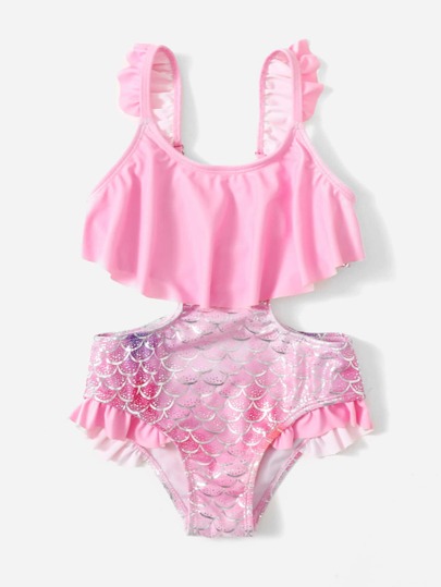 بدلة سباحة من قطعة واحدة بقشور السمك للفتيات الصغيرات