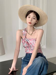滿身花卉扭結短款上衣 - 彩色 - 查看 3