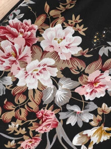 女孩印花挖肩繫腰帶連衣裙 - 黑色 - 查看 4