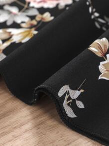 女孩印花挖肩繫腰帶連衣裙 - 黑色 - 查看 7