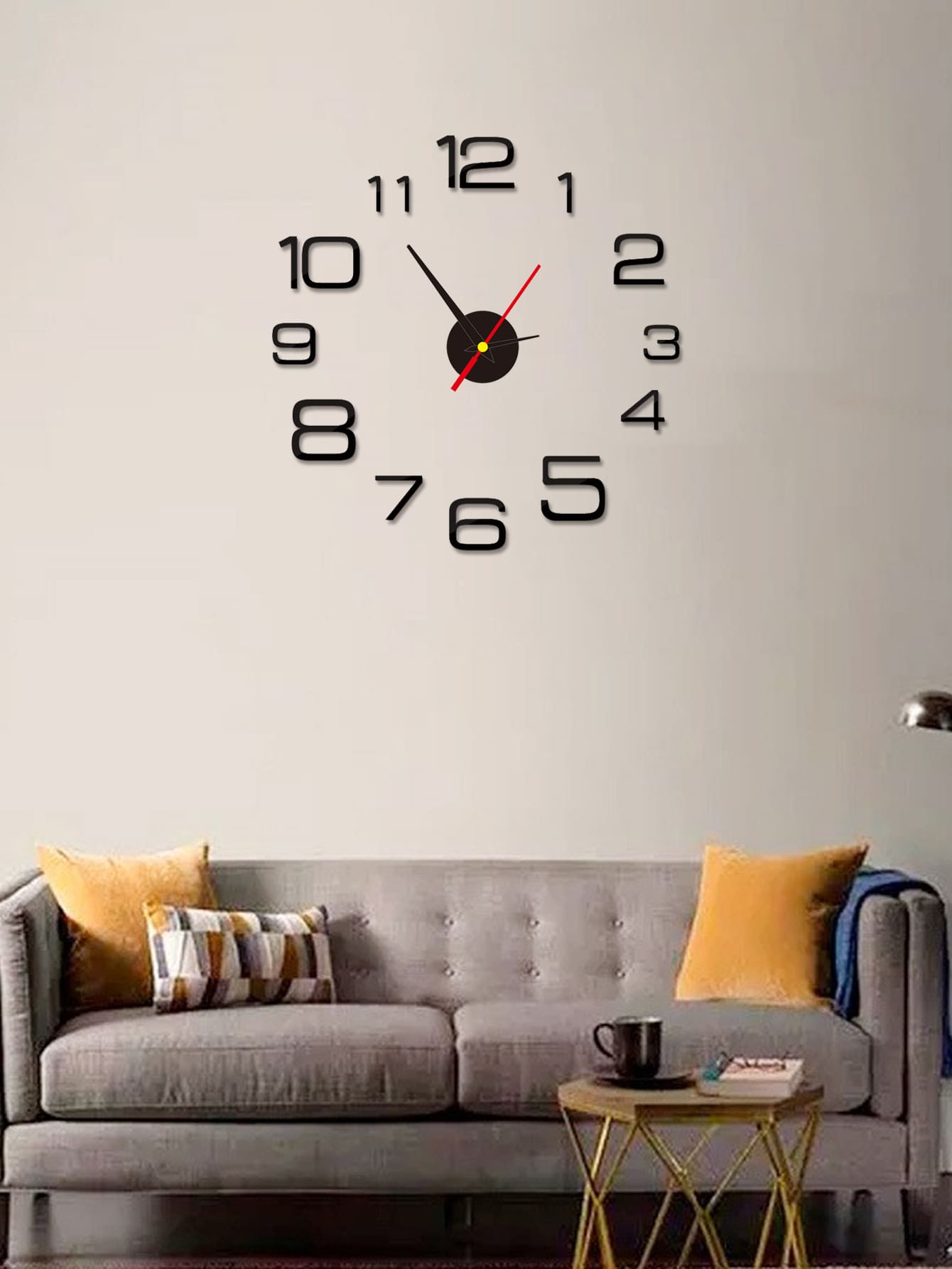 1入組塑膠3D壁鐘PMMA鏡面懸掛時鐘家庭墻面裝飾 - 黑色 - 查看 1