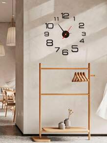 1入組塑膠3D壁鐘PMMA鏡面懸掛時鐘家庭墻面裝飾 - 黑色 - 查看 2