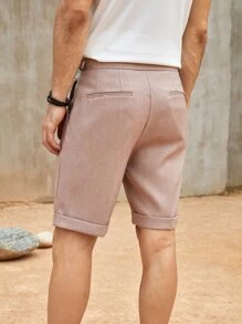 Manfinity Men Roll Hem Plicated Detail Shorts - Khaki - View 2