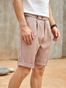 Manfinity Men Roll Hem Plicated Detail Shorts - Khaki - View 5