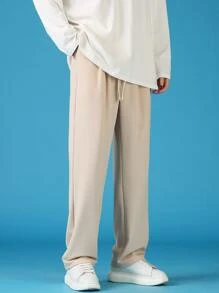 男士斜口袋腰部抽繩闊腿褲 - 卡其色 - 查看 6