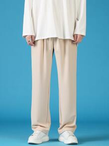 男士斜口袋腰部抽繩闊腿褲 - 卡其色 - 查看 7