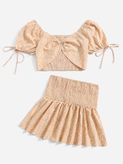 Ditsy Floral Shirred Top & Skirt