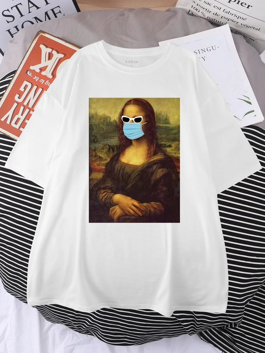 Mona Lisa Print Tee - White - View 1