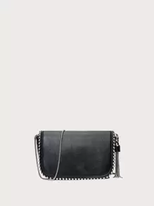 Mini bolso de cadena con cuentas y decoración de borlas de metal, informal, ligero y de negocios, para adolescentes, niñas, mujeres, estudiantes universitarios, novatos y trabajadores de cuello blanco, perfecto para la oficina, la universidad, el trabajo, los negocios, los desplazamientos, al aire libre, los viajes, las excursiones - Negro - Ver 1