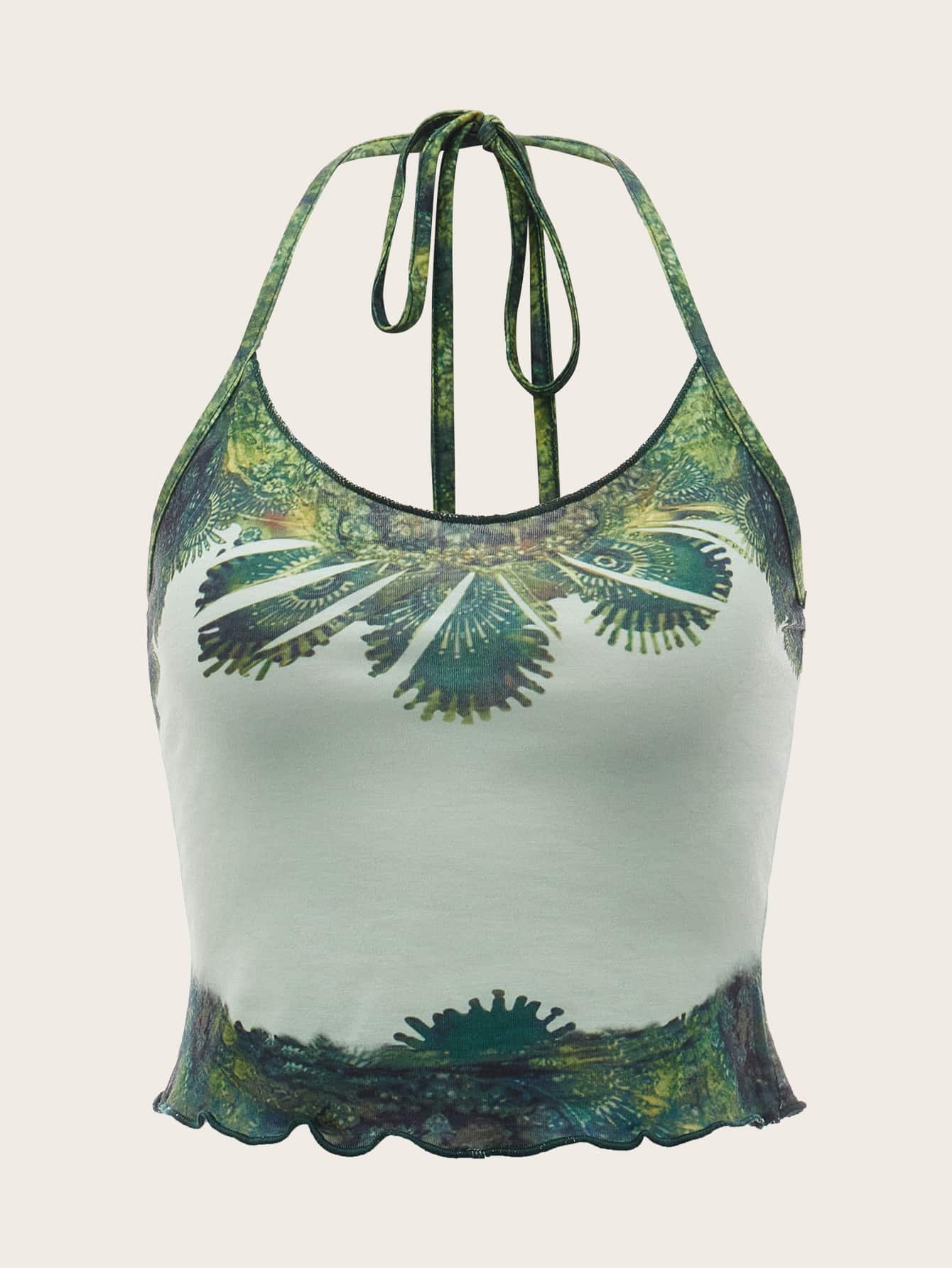 Graphic Lettuce Trim Halter Top
