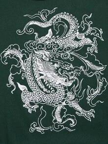 SHEIN Unity 中國龍圖案木耳邊背心上衣 - 墨綠色 - 查看 4