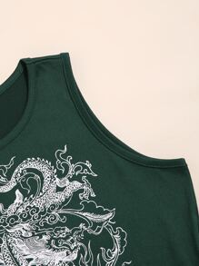 SHEIN Unity 中國龍圖案木耳邊背心上衣 - 墨綠色 - 查看 5