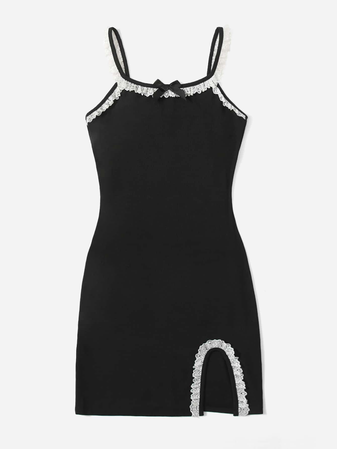 Our Contrast Lace Split Hem Cami Dress is such a vibe - ROMWE