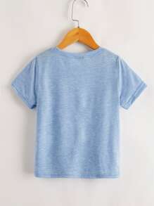 SHEIN 小男童遊戲手柄和標語圖案T恤 - 淺藍色 - 查看 2