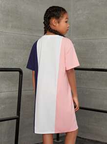 SHEIN Girls Drop Shoulder Letter Graphic Colourblock Tee Dress - Multicolor - View 2