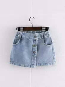 Young Girl Button Front Denim Skirt Summer Holiday