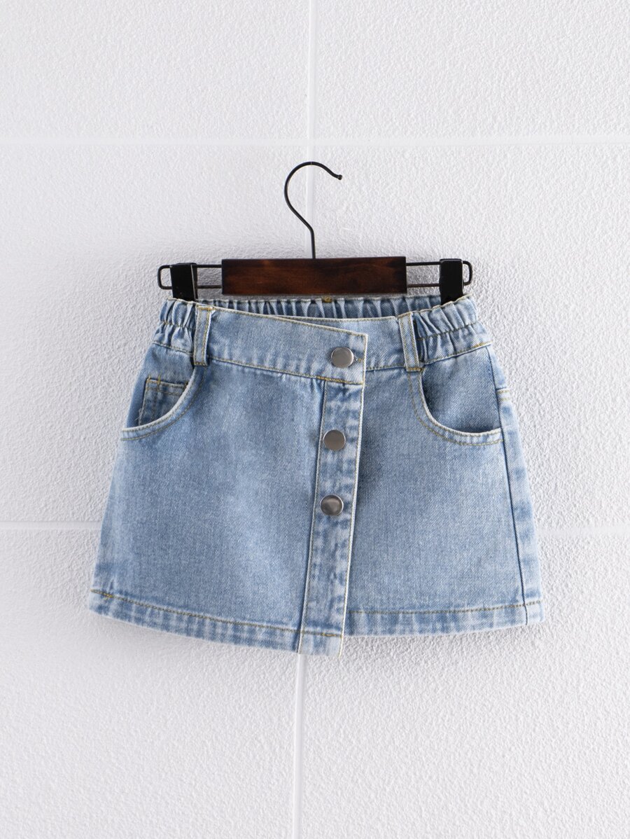 Young Girl Button Front Denim Skirt Summer Holiday