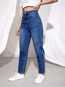 SHEIN EZwear High Waist Mom Fit Jeans - Dark Wash - View 4