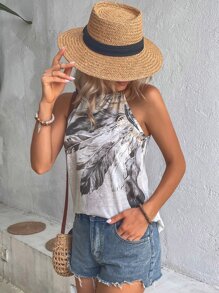 Breezaya 樹葉印花後鎖孔掛脖上衣 - 彩色 - 查看 4