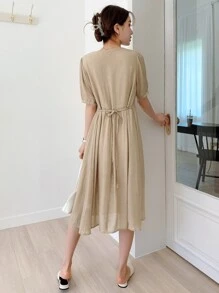 DAZY 後綁帶泡泡袖連衣裙