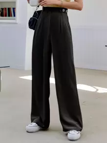 DAZY Pantalones A Medida De Talle Alto Con Detalles Plisados