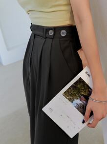 DAZY Pantalones A Medida De Talle Alto Con Detalles Plisados