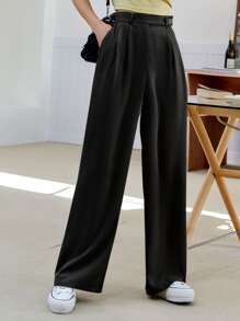DAZY Pantalones A Medida De Talle Alto Con Detalles Plisados
